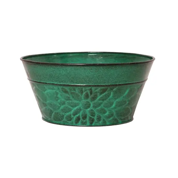 Robert Allen MPT02007 IronStone Laurel Bowl Planter Aqua Green Elegant Decor