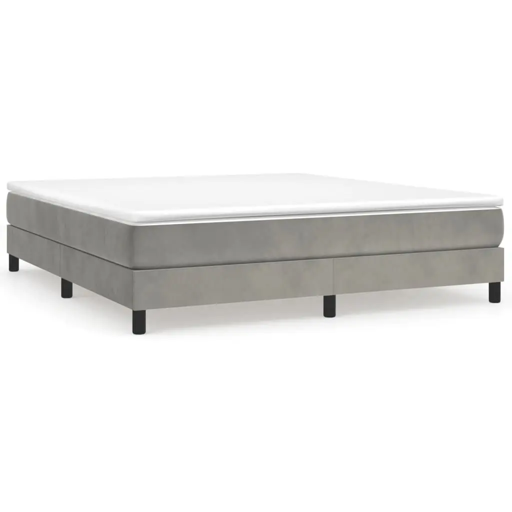 King Size Light Gray Velvet Box Spring Bed Mattress 76x79.9 Inches