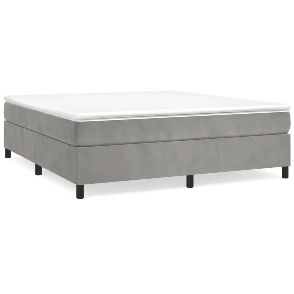 King Size Light Gray Velvet Box Spring Bed Mattress 76x79.9 Inches