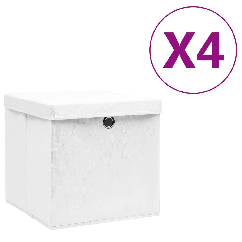 4 Piece White Storage Boxes Covers 11 Inch Cube Organizers
