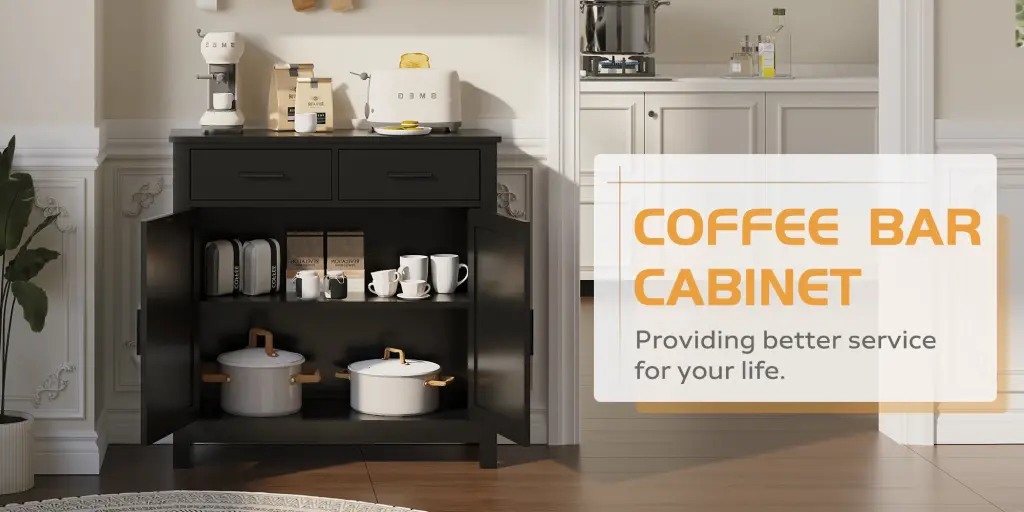 Modern Farmhouse Buffet Cabinet Kitchen Storage Cabinet Ample Space mirrotowel