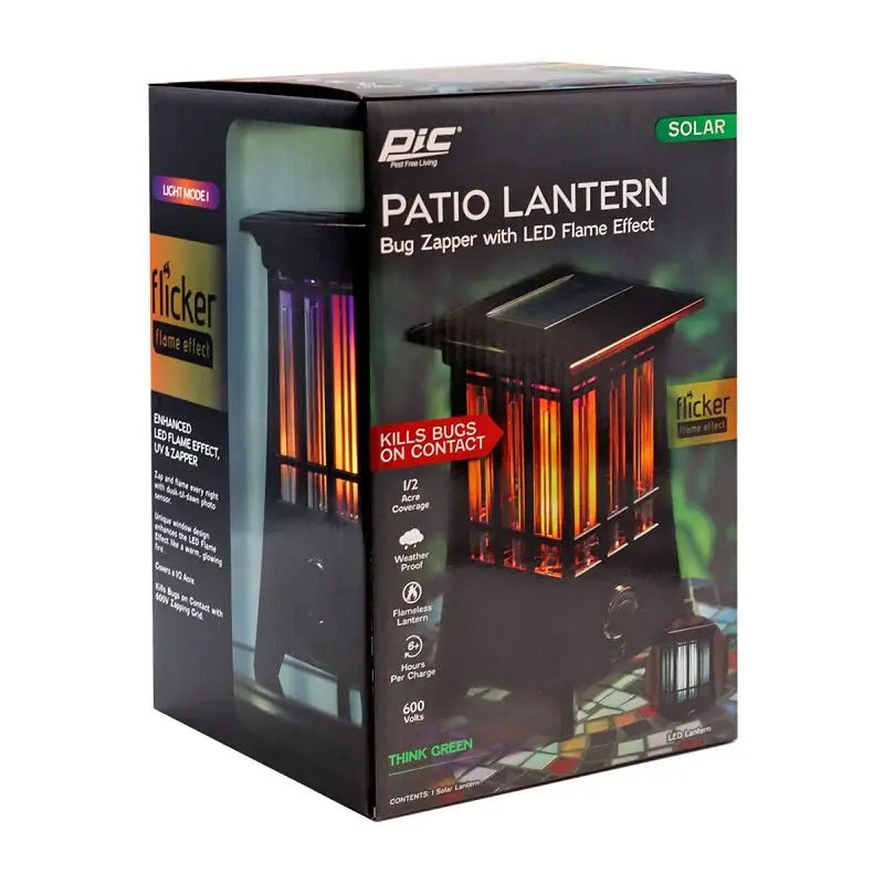 Pic PIC-99188 Solar Patio Lantern Bug Zapper, 600 V, LED Lamp, Jet-black