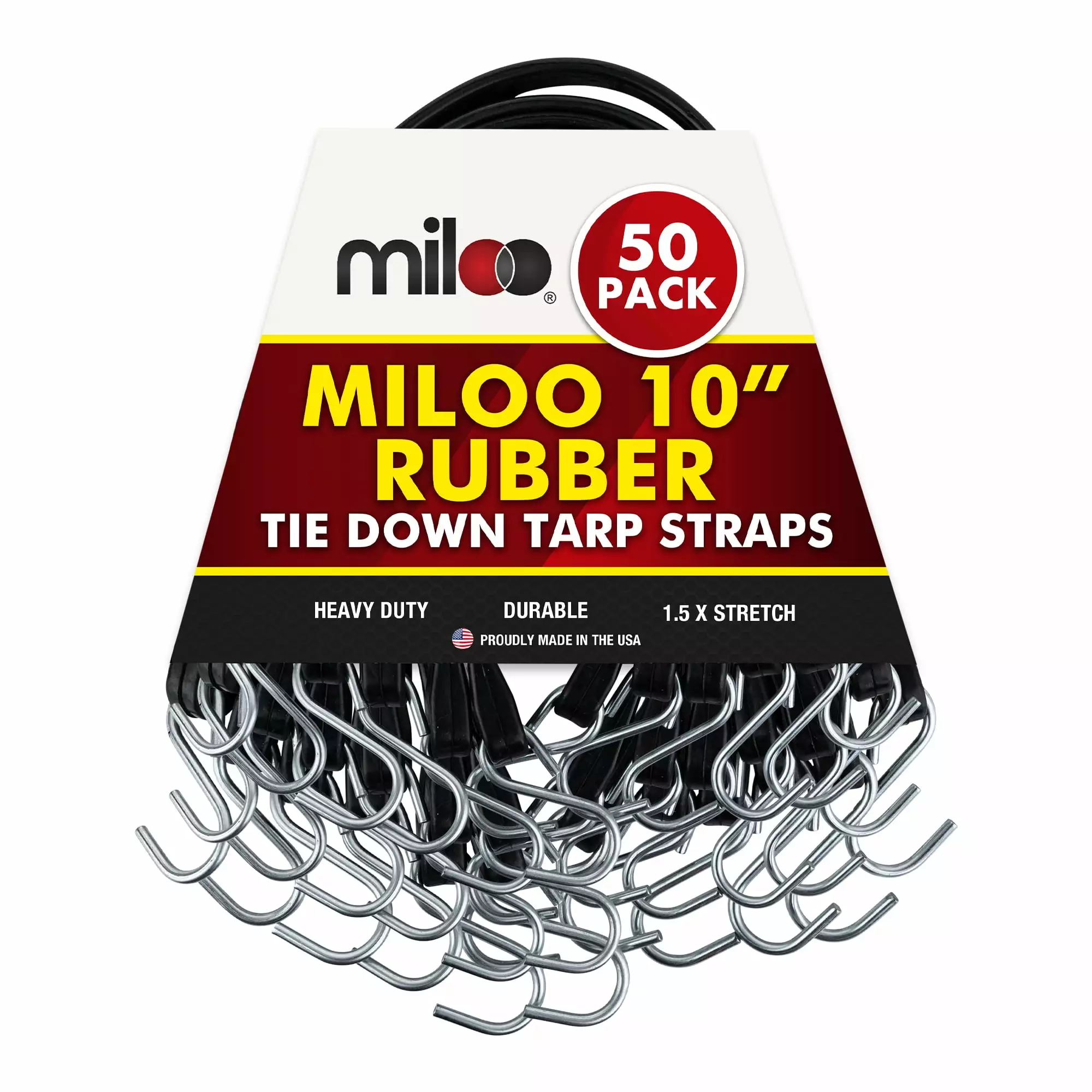 10 Inch EPDM Rubber Bungee Cords Crimped Hooks Cargo Control Miloo