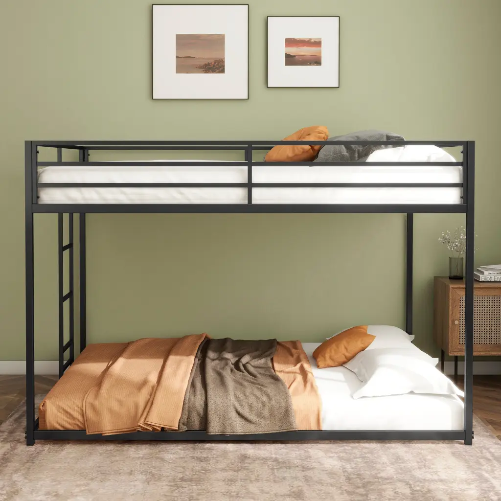 Adam Full Over Full Bunk Bed Black Metal Frame No Box Spring Needed house - home furniture
