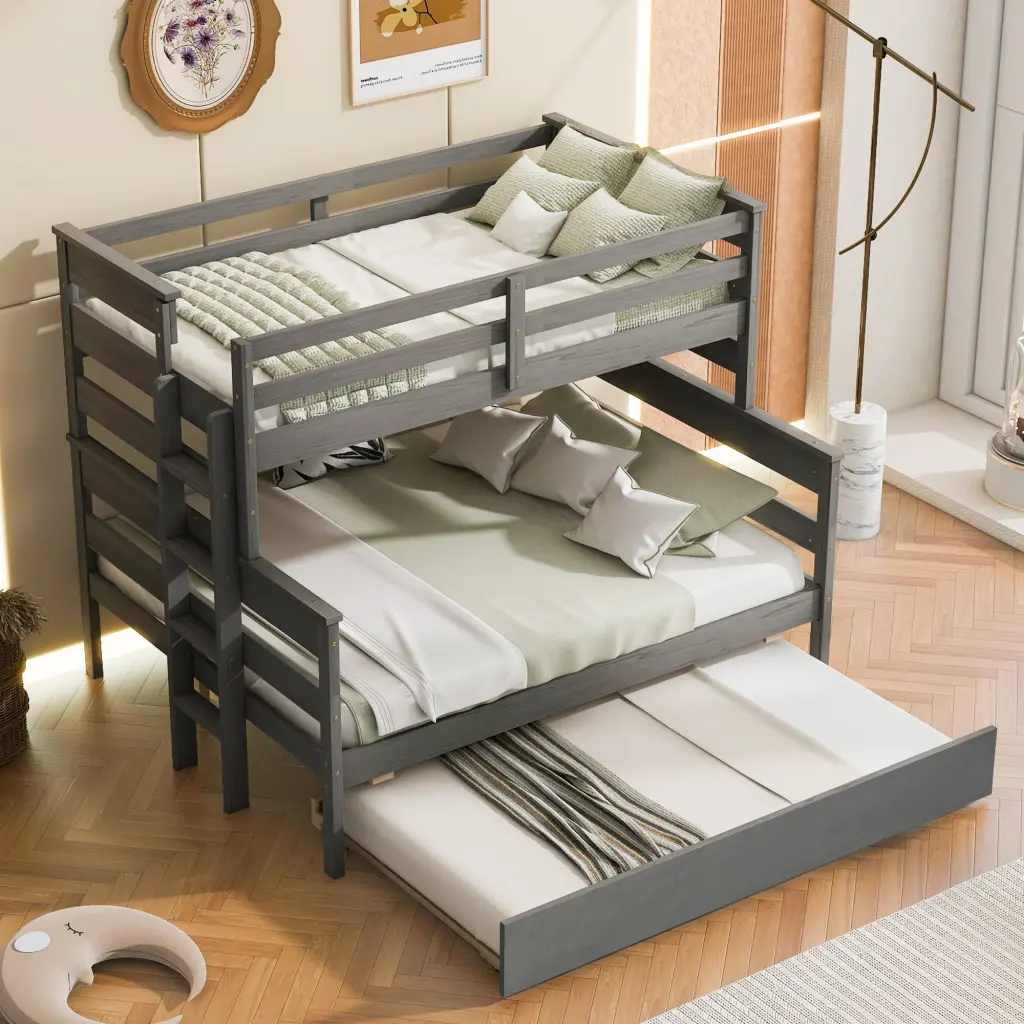 Timber Twin Over Full Bunk Bed Trundle Gray Box Spring wm store