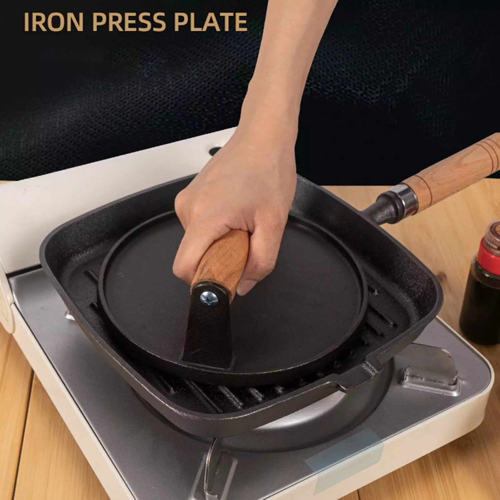 Lchentee Cast Iron Burger Smasher Handle Even Heat Transfer Cooking