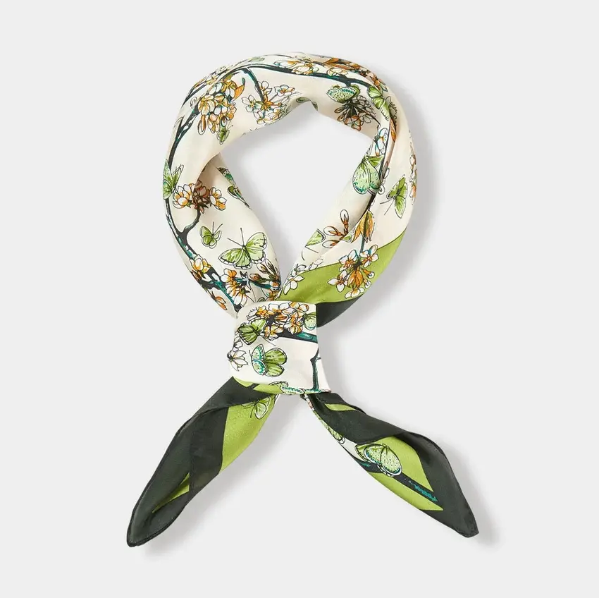 Butterfly Patterned Satin Bandana Scarf