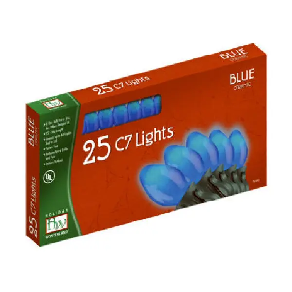 Holiday Wonderland 2524B-88 Blue Christmas C7 Ceramic 25-Light Set 25 Feet