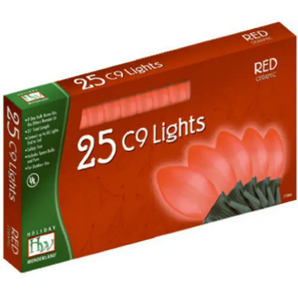 Holiday Wonderland 2924R-88 Red C9 Ceramic 25-Light Christmas String Set 25' Festive Decor