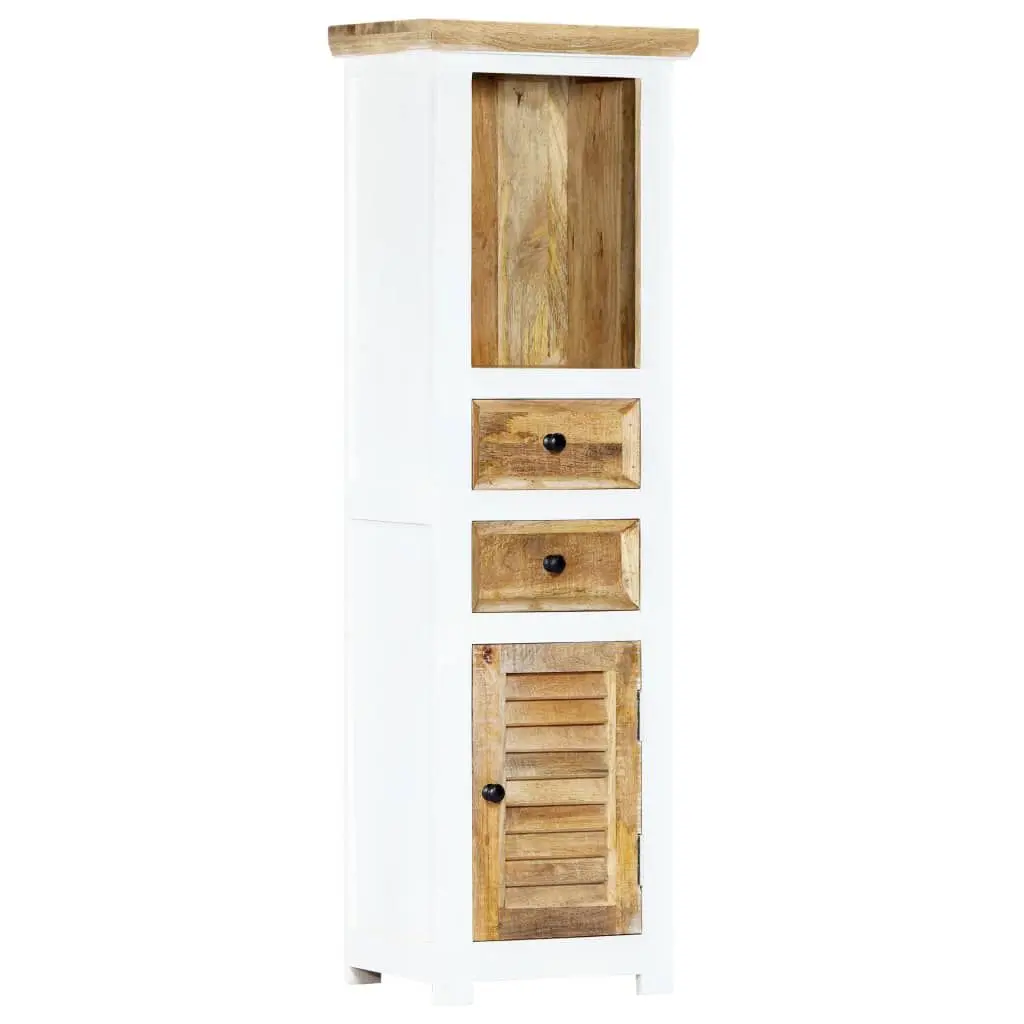 Highboard White and Brown 15.7x11.8x50.3 Inches Solid Rough Mango Wood Storage Cabinet