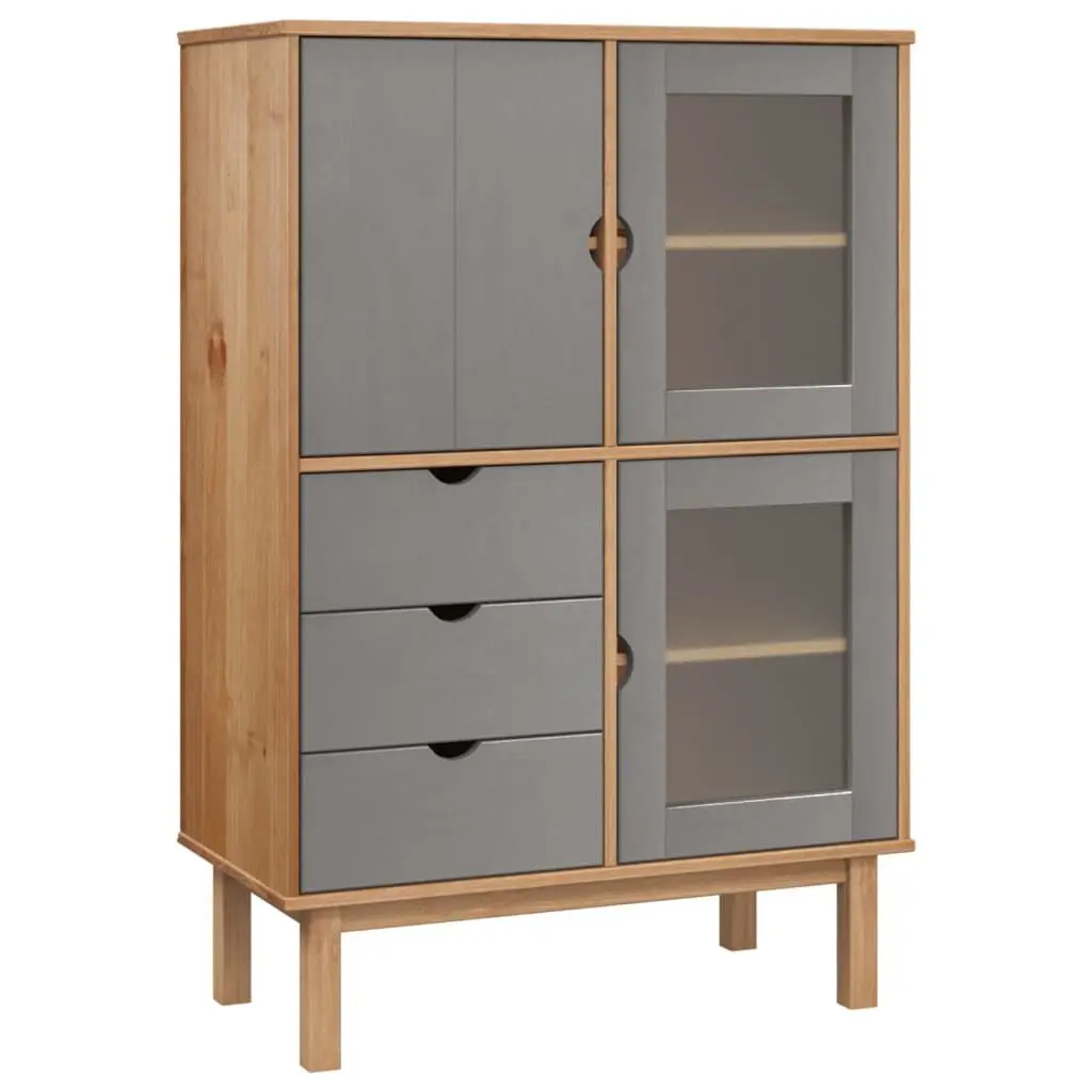 OTTA Highboard Brown and Gray 33.5x16.9x49.2 Inches Solid Wood Pine Storage Cabinet