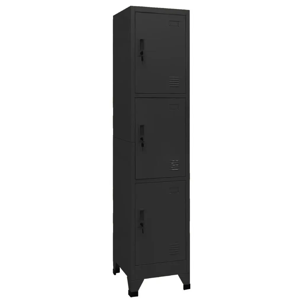 Black Steel Locker Cabinet 15x17.7x70.9 Inches Storage Organizer