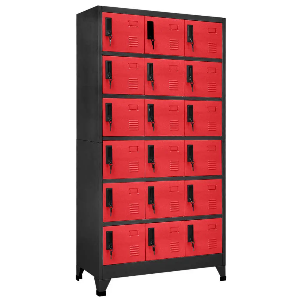 Locker Cabinet Anthracite and Red 35.4x15.7x70.9 Inches Steel Storage