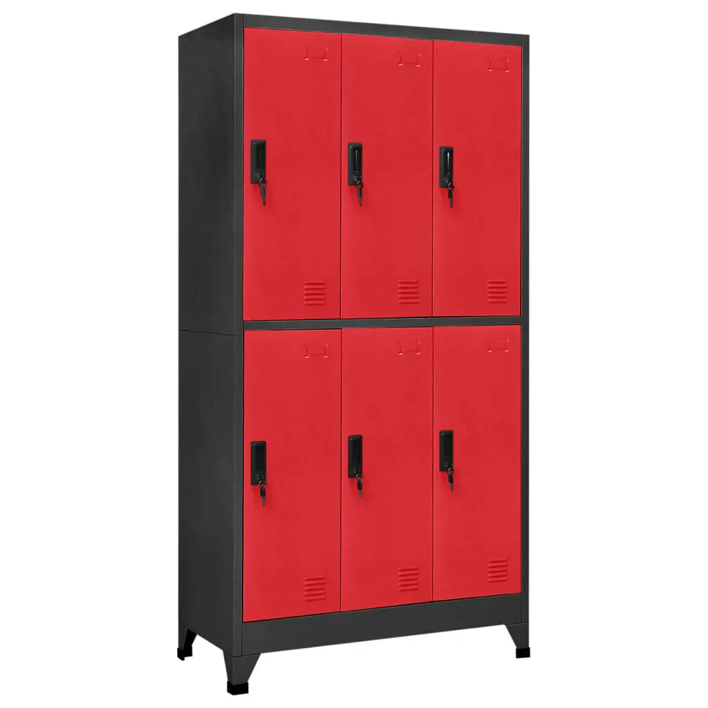 Locker Cabinet Anthracite and Red 35.4x17.7x70.9 Inches Steel Storage