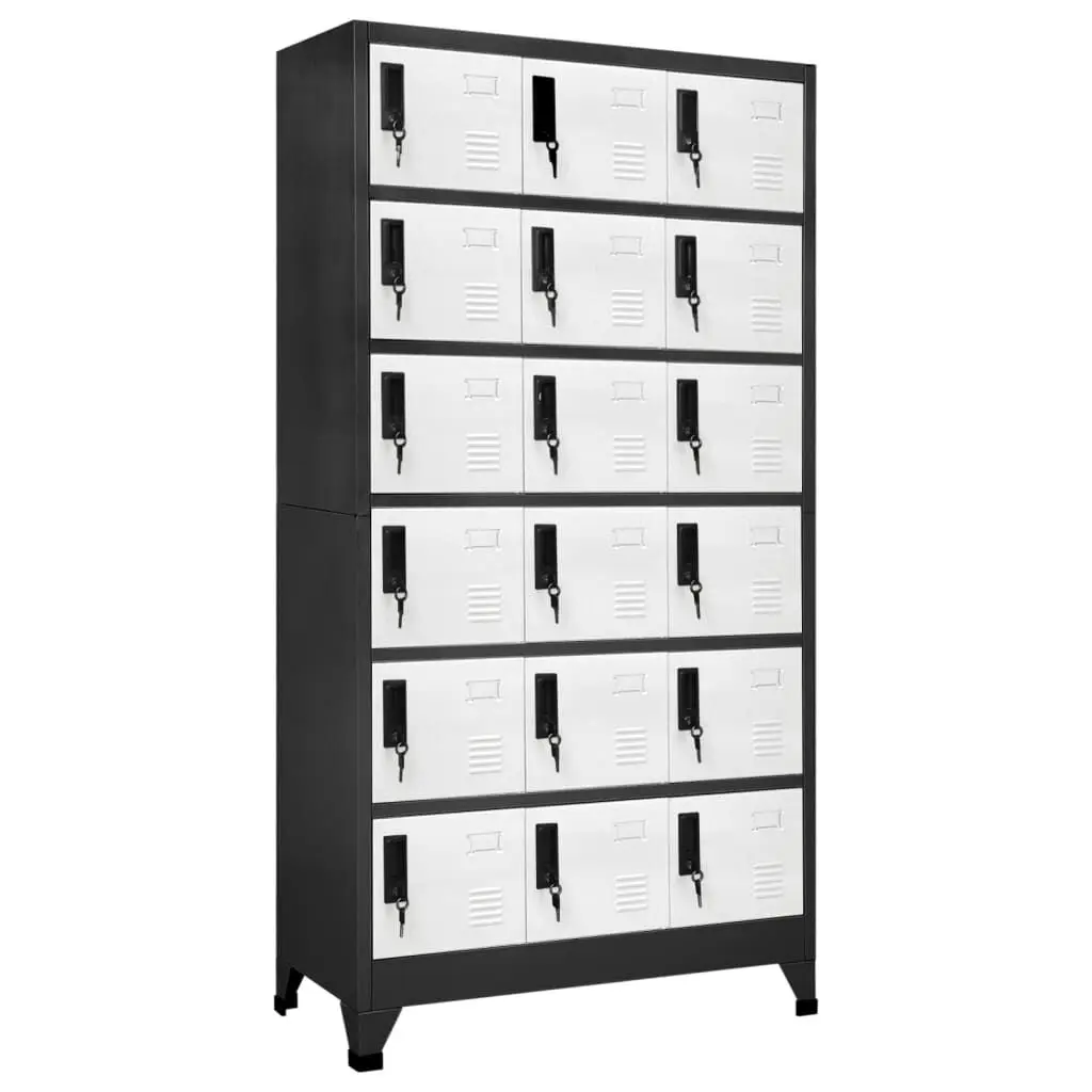 Locker Cabinet Anthracite and White 35.4x15.7x70.9 Inches Steel Storage