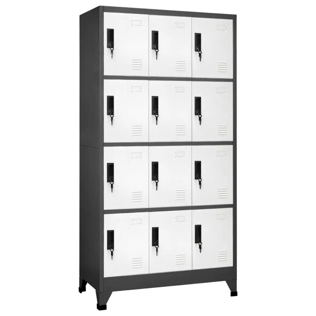 Locker Cabinet Anthracite and White 35.4x17.7x70.9 Inch Steel Storage