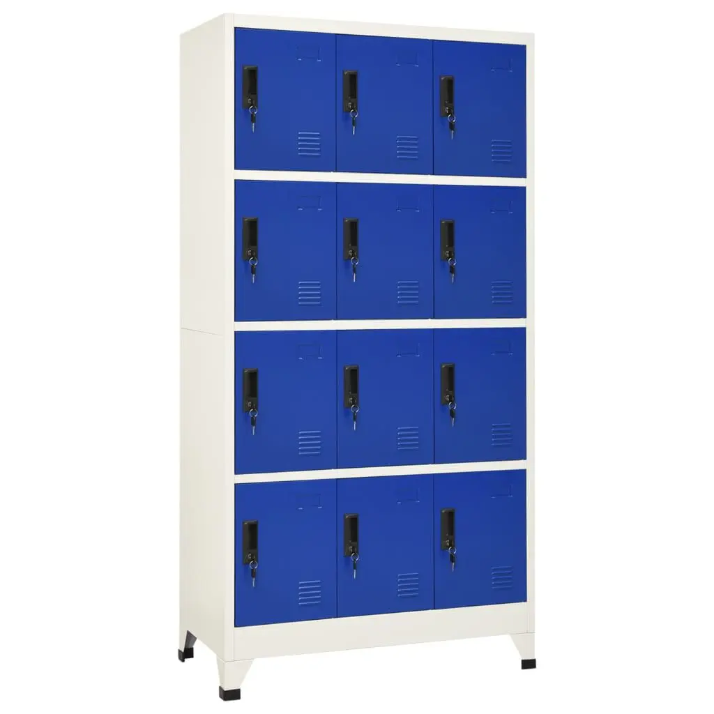 Locker Cabinet Gray and Blue 35.4x17.7x70.9 Inches Steel Storage Locker