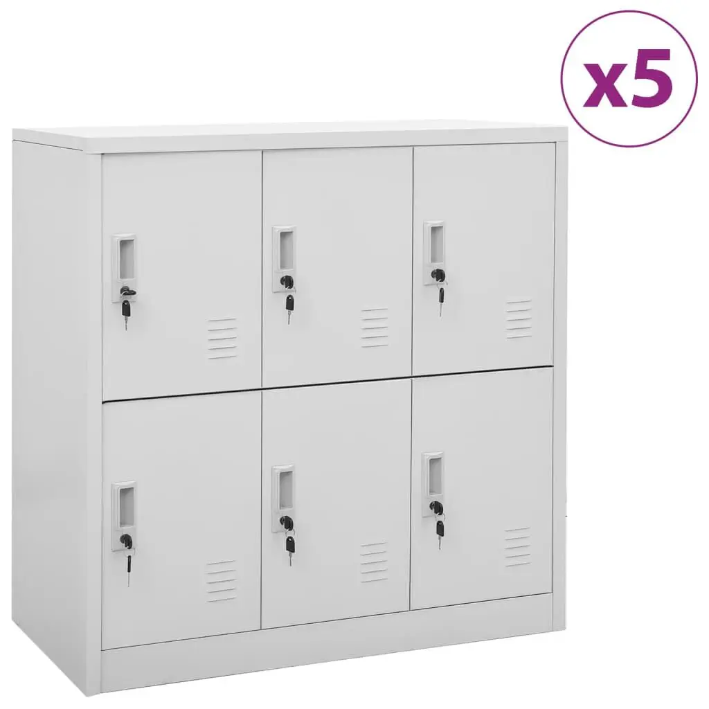 Locker Cabinets 5 Pack Light Gray Steel 35.4x17.7x36.4 Inches Storage
