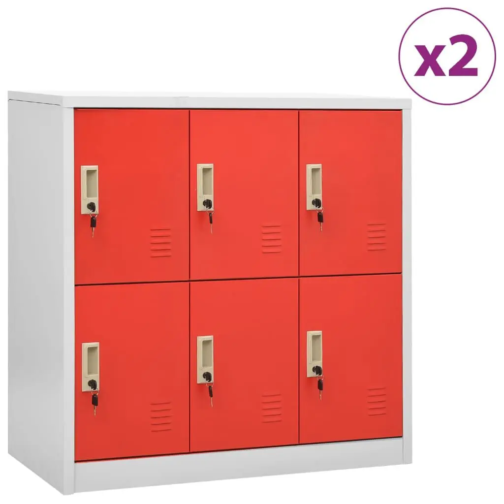 Locker Cabinets 2 pcs Light Gray and Red 35.4x17.7x36.4 Inches Steel