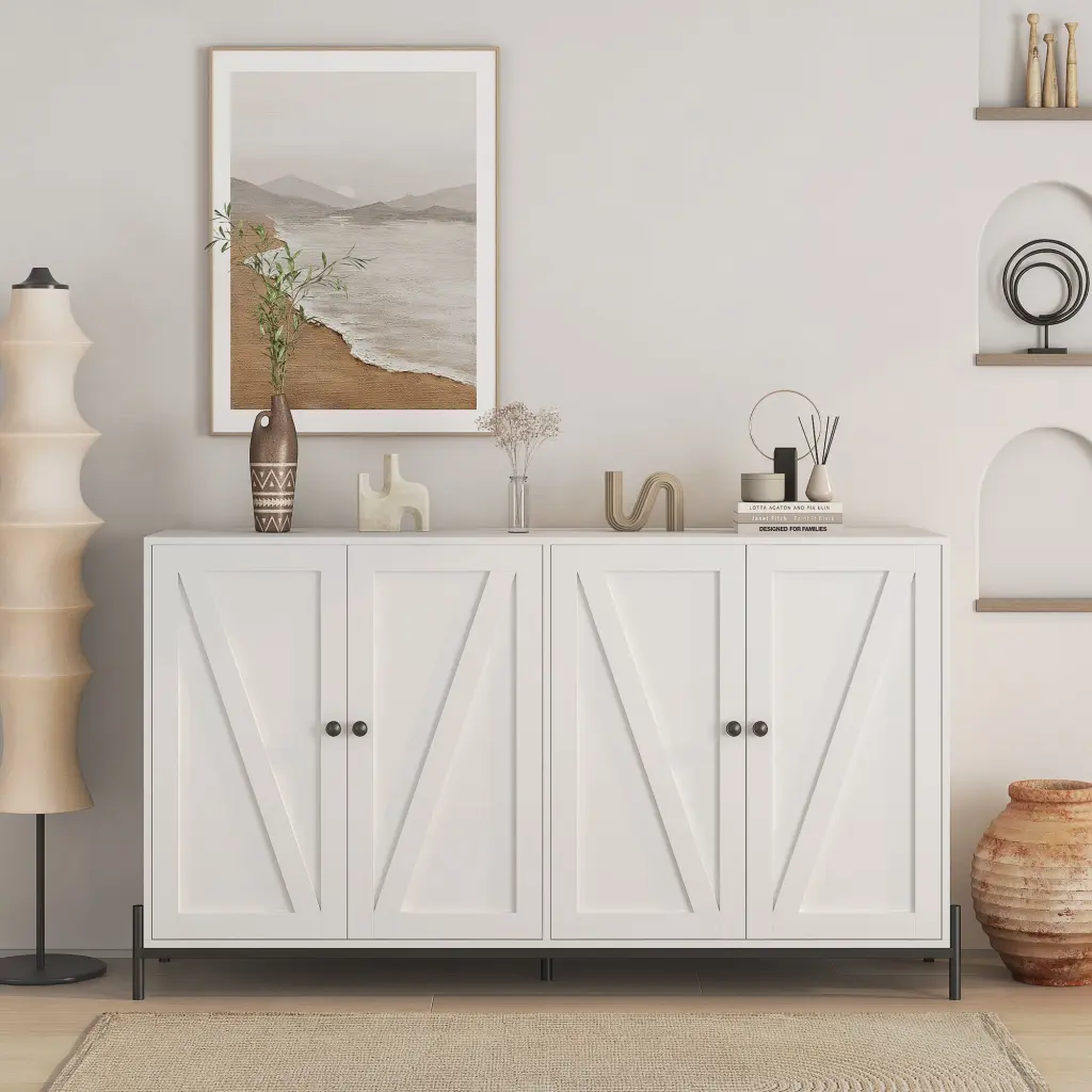 Storage Cabinet Buffet Cabinet 2 Cabinets 4 Doors Metallic Legs Sideboard dasenwood