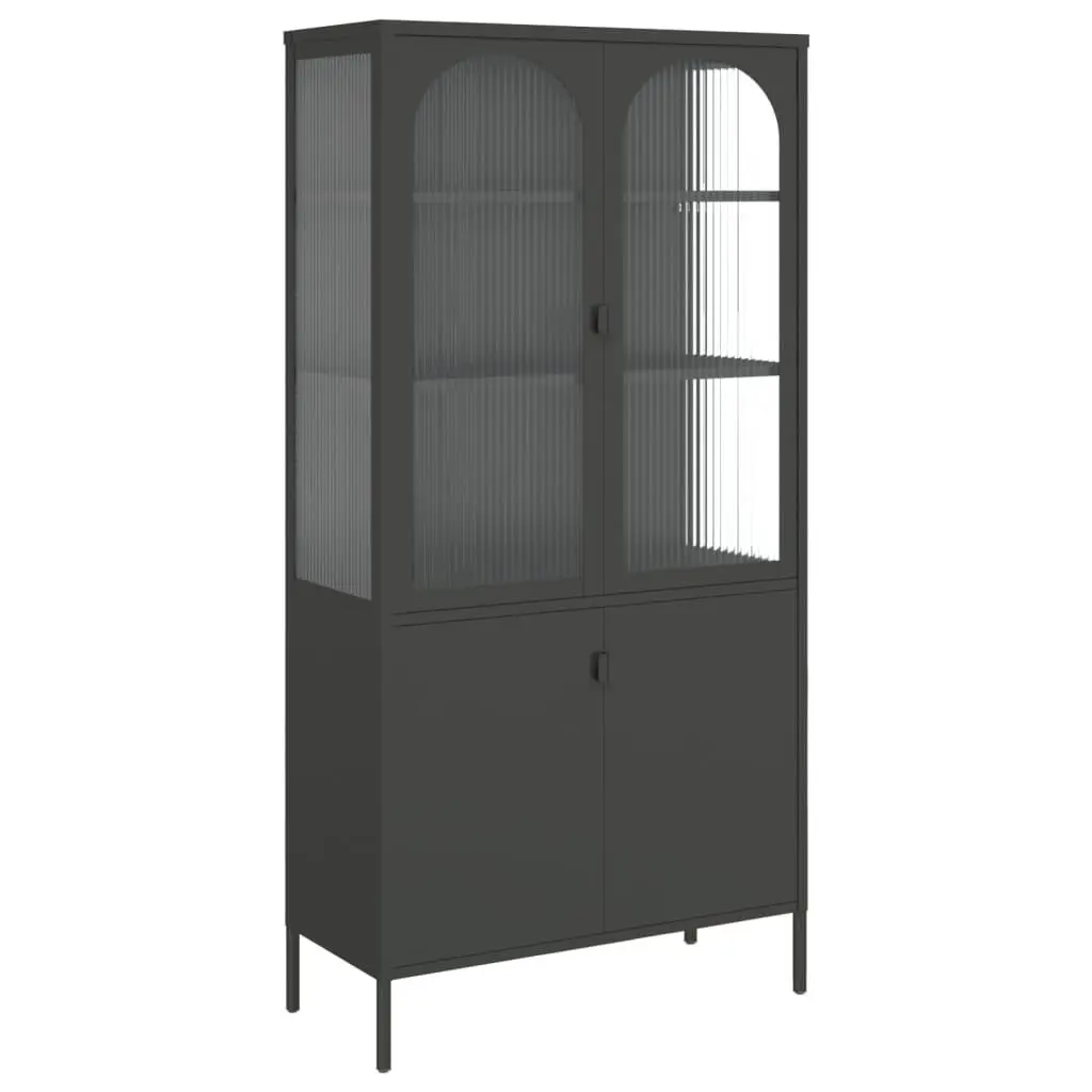 Highboard Black 35.4 Inch Glass and Steel Modern Storage Cabinet