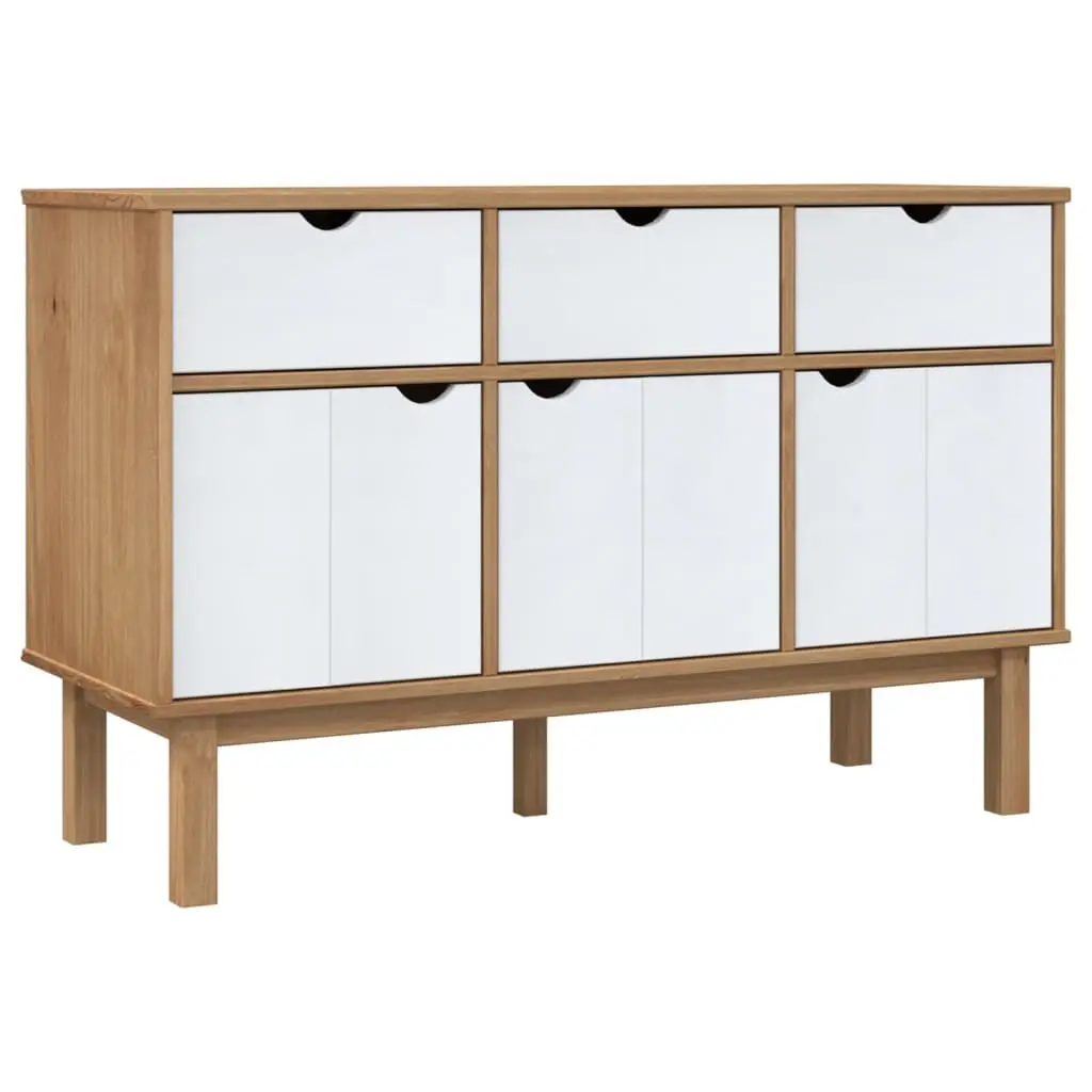 OTTA Brown and White Sideboard 44.9x16.9x28.9 Inch Solid Pine Wood Storage