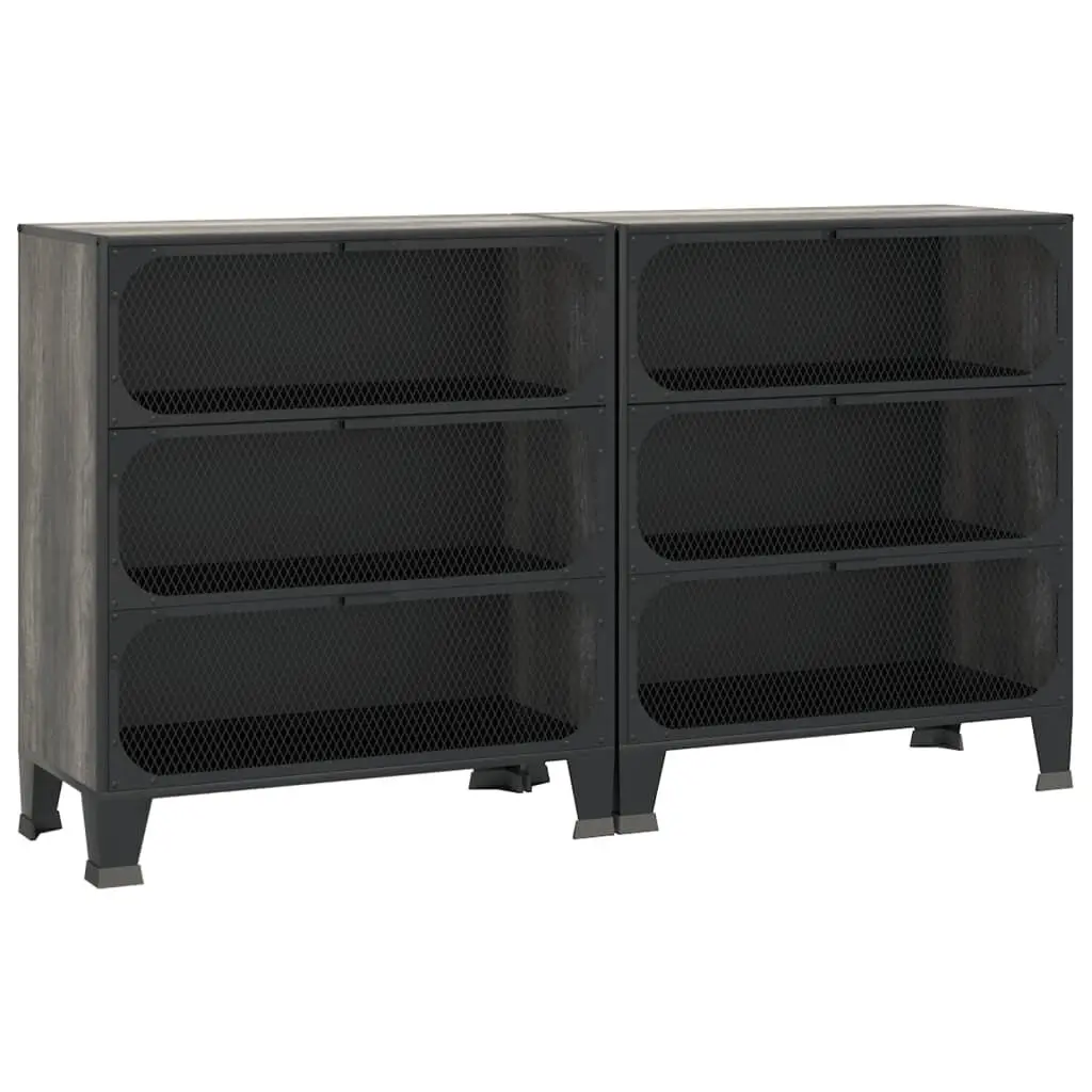 Storage Cabinets 2 Pieces Gray 28.3x14.2x32.3 Inches Metal and MDF Shelving