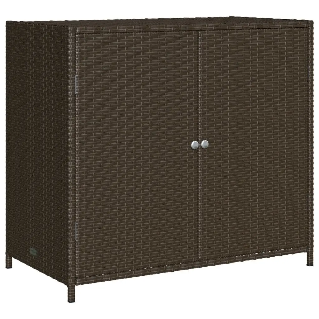 Brown Poly Rattan Patio Storage Cabinet 32.7 Inch Outdoor Organizer
