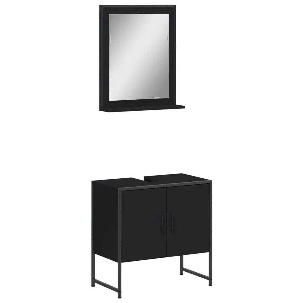 2 Piece Bathroom Cabinet Set Black Engineered Wood Storage Solution