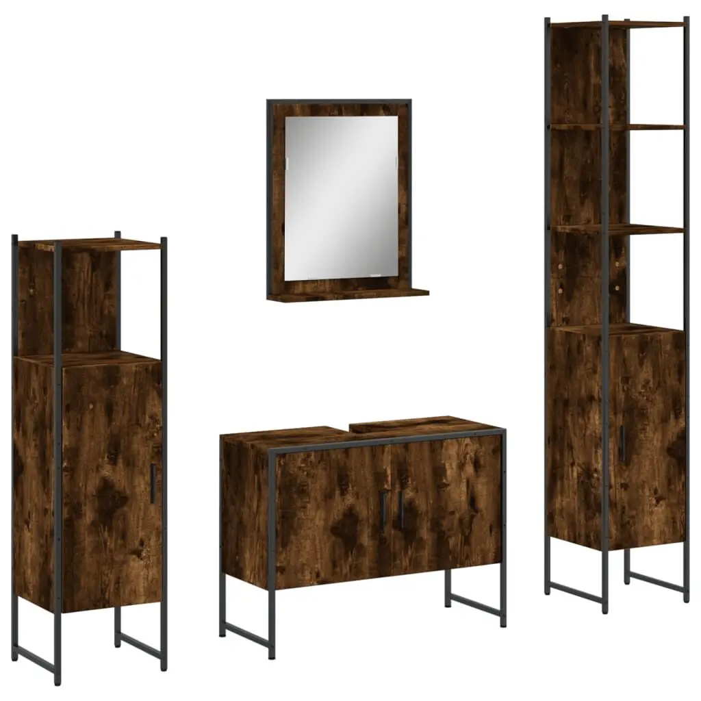 4 Piece Bathroom Cabinet Set Smoked Oak Engineered Wood Storage Solution