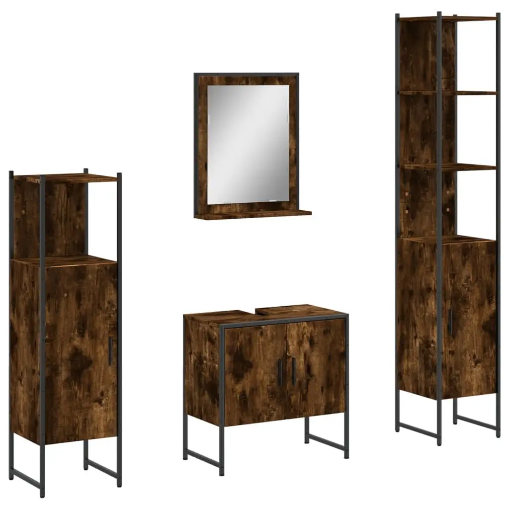 4 Piece Bathroom Cabinet Set Smoked Oak Engineered Wood Storage