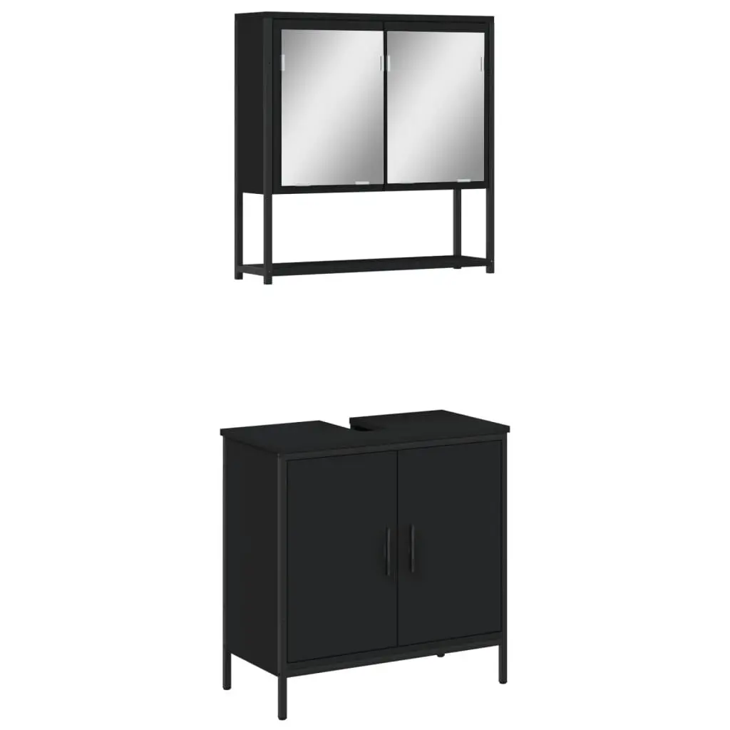 2 Piece Bathroom Furniture Set Black Engineered Wood Storage