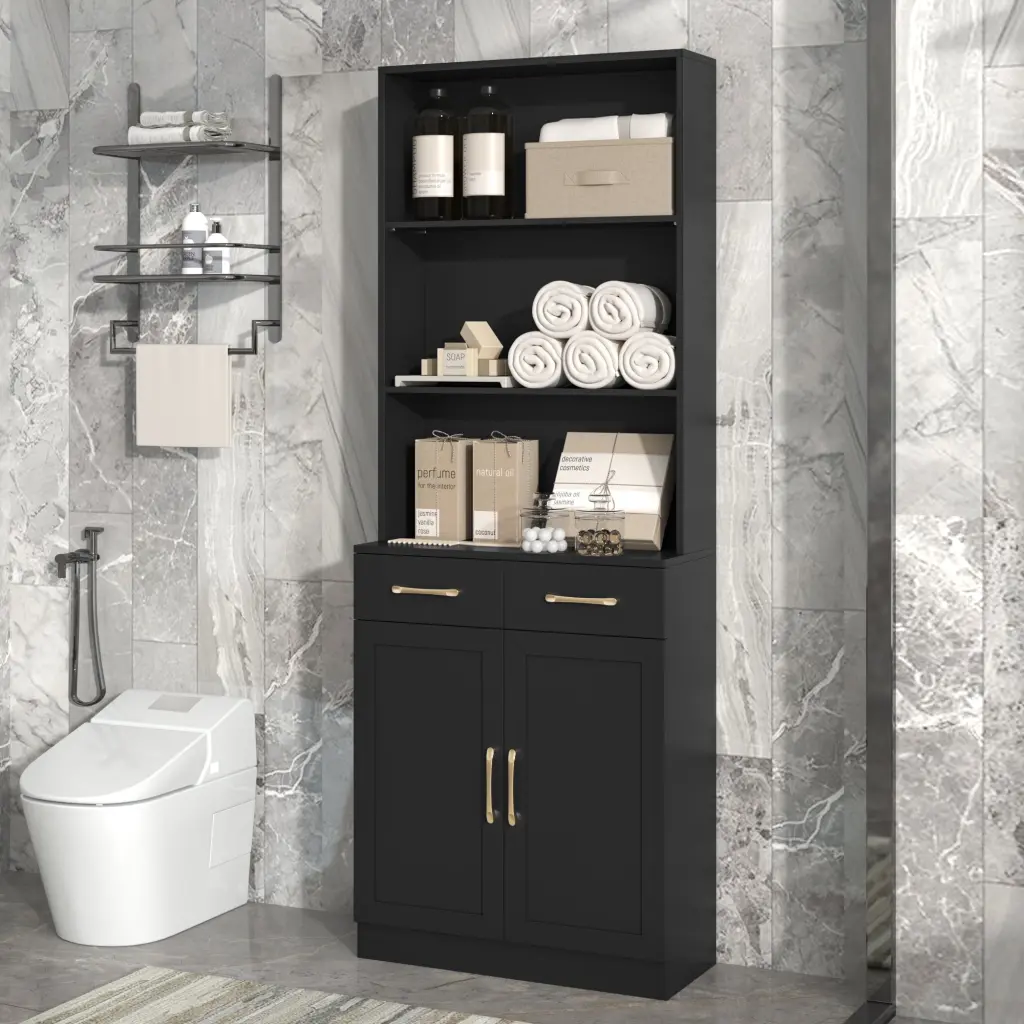 Bathroom Storage Cabinet Two Doors And Drawers Adjustable Shelves rnb