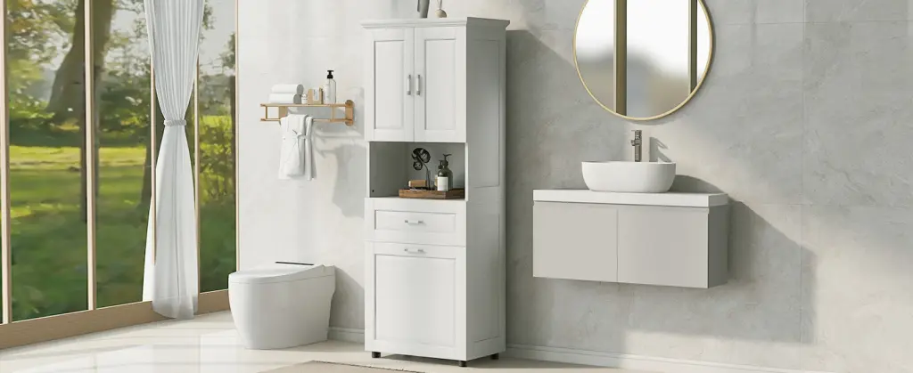 Tall Bathroom Cabinet Laundry Basket Large Storage Space Tilt Out rnb