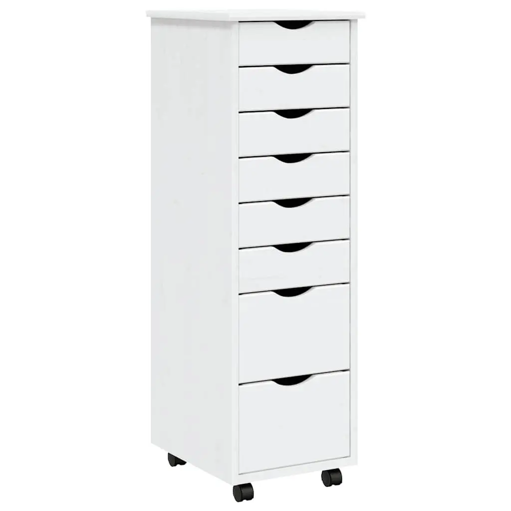 Rolling Cabinet Drawers MOSS White Solid Wood Pine