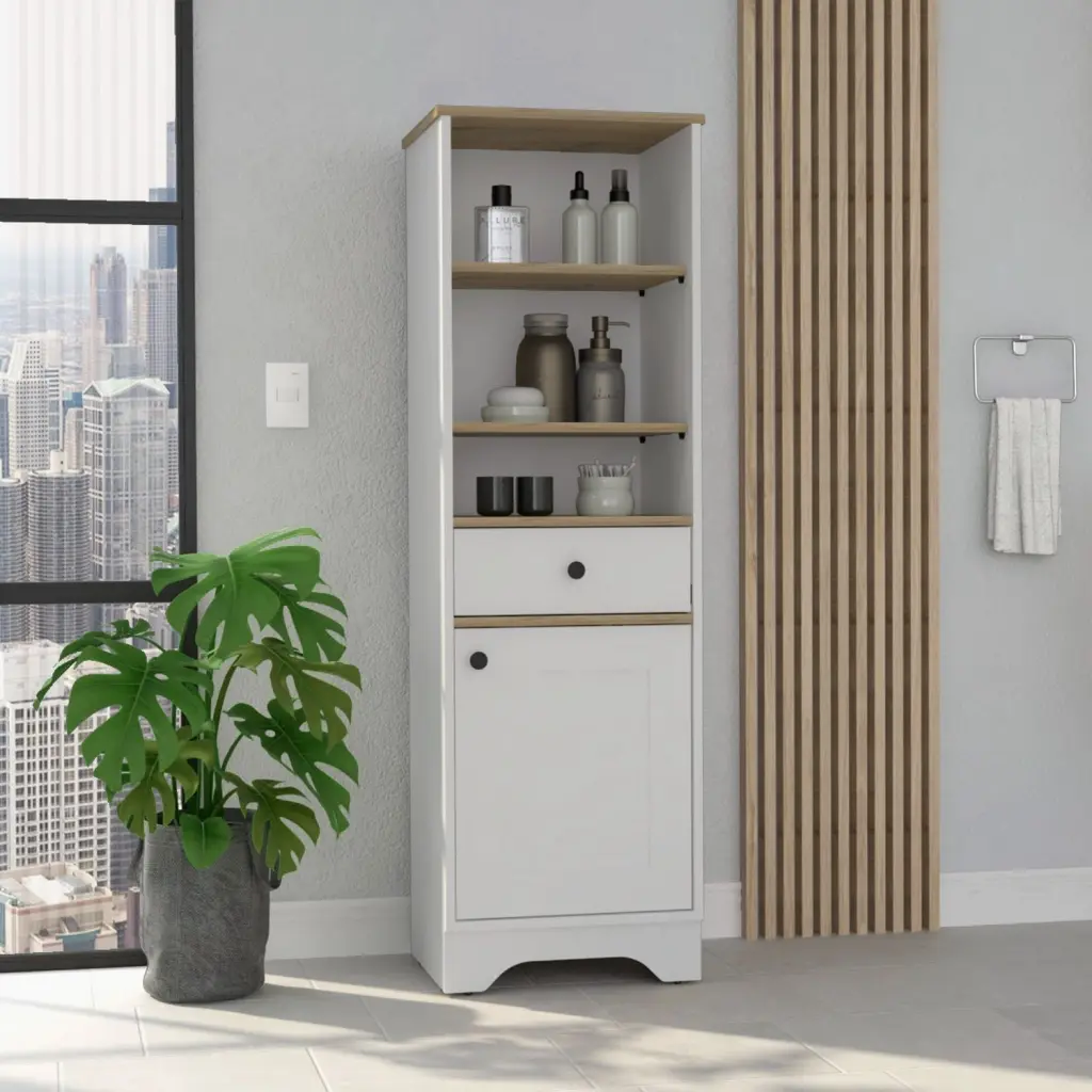 55H Linen Single Door Cabinet Three External Shelves and One Drawer rta mubles colombia