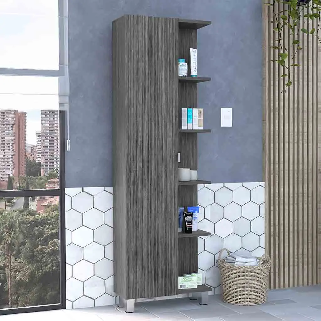 62 Inch Linen Single Door Cabinet Five External Shelves Indoor Use rta mubles colombia