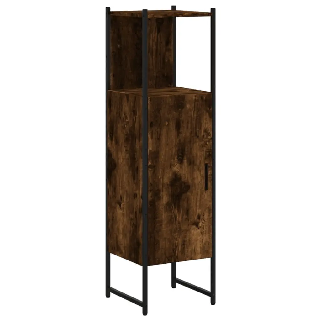Smoked Oak Bathroom Cabinet 13x13x47.4 Inches Engineered Wood Storage
