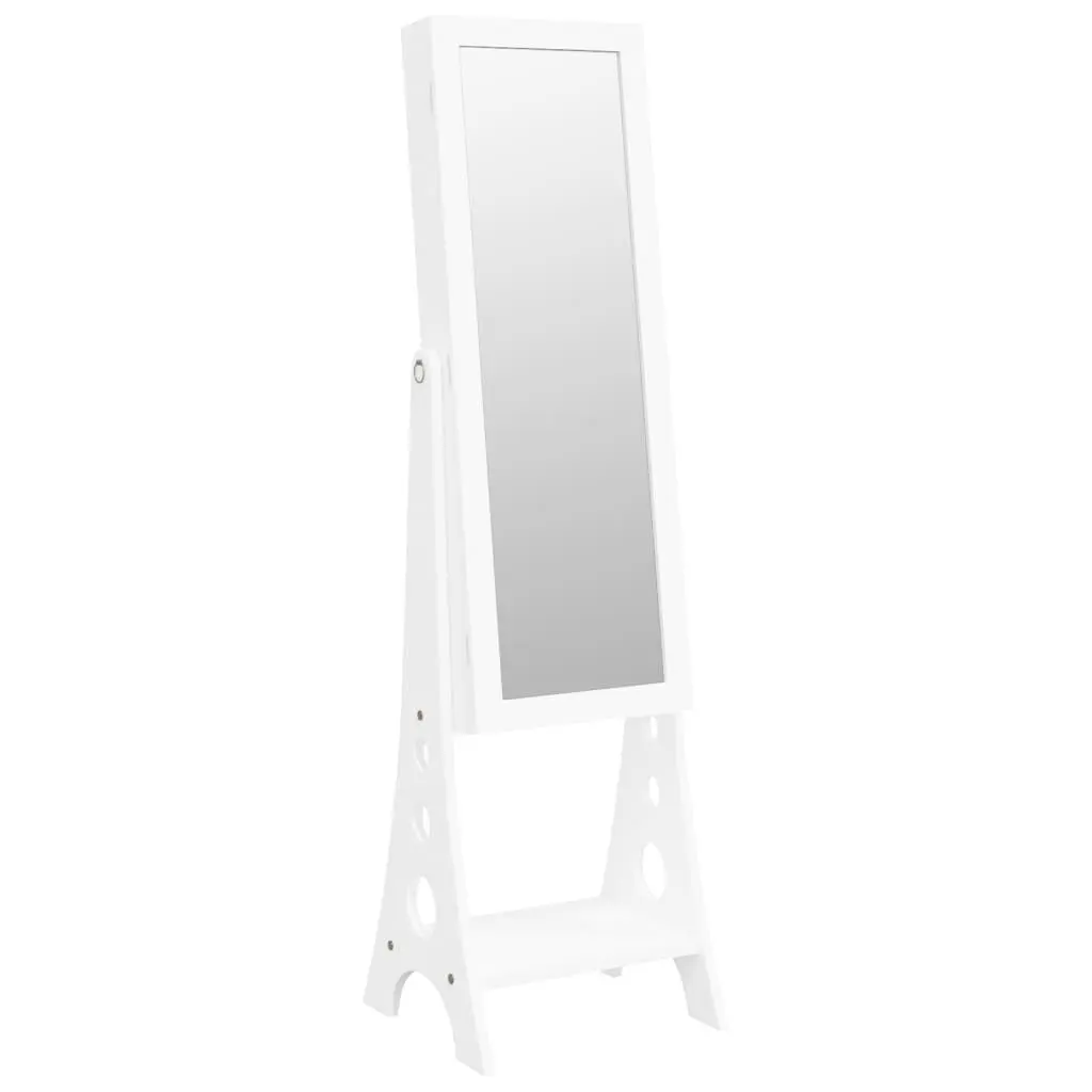 White Free Standing Mirror Jewellery Cabinet LED Lights