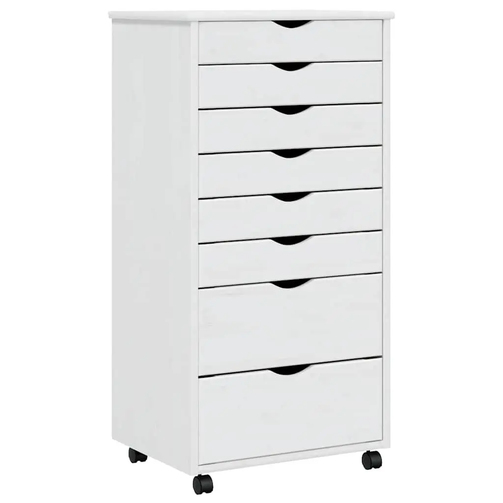 White Solid Wood Pine Rolling Cabinet Drawers MOSS