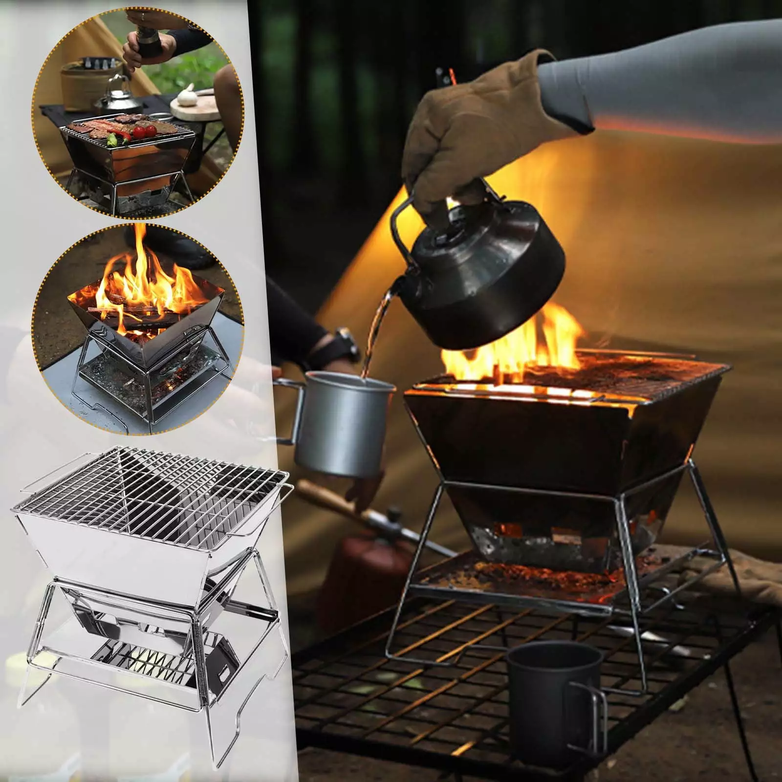 MEUDQU Outdoor Camping Fire Table Charcoal BBQ Grill Picnic and Baking