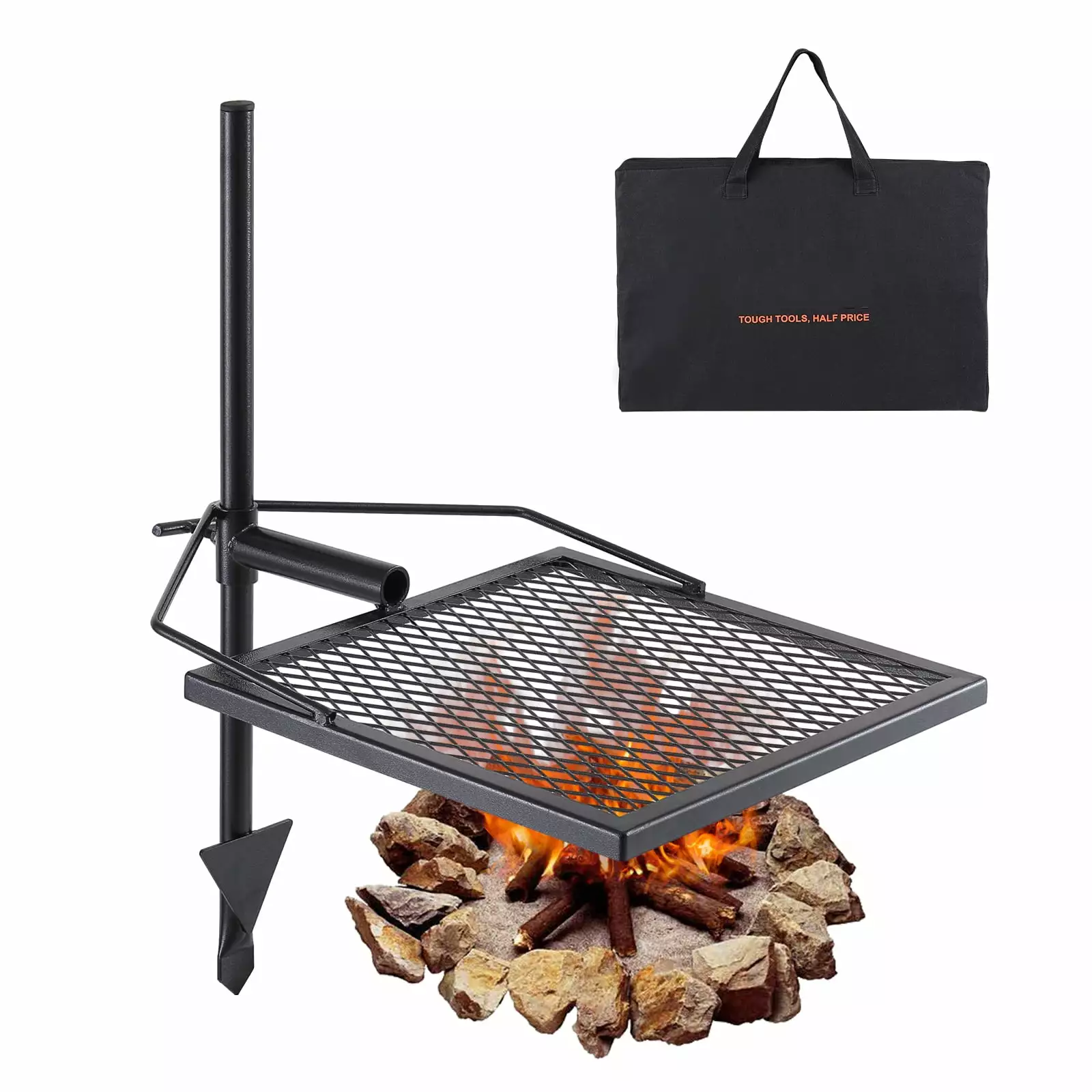 BENTISM Swivel Campfire Grill 16 x 16 Heavy Duty Steel Open Fire Cooking Grate Adjustable X