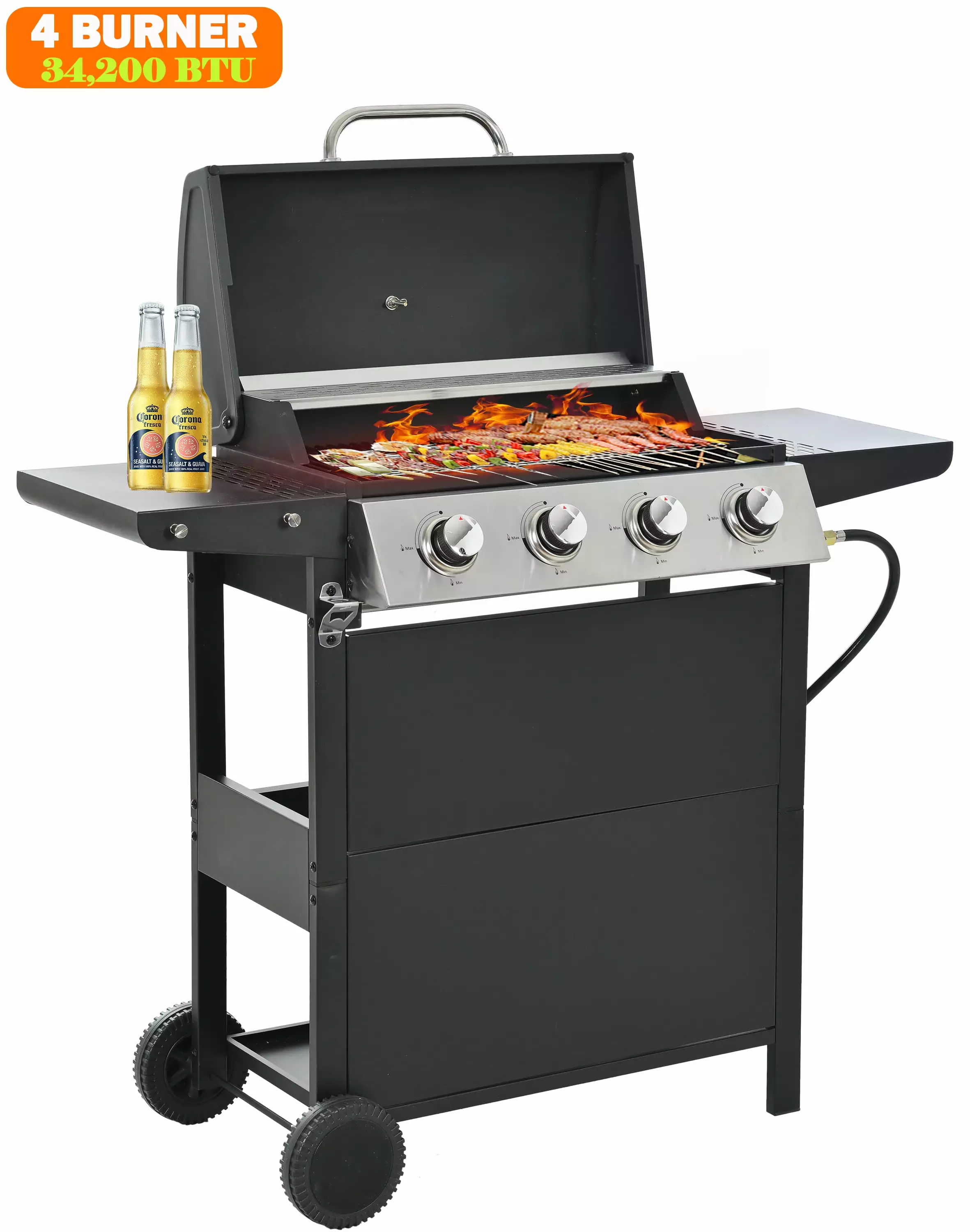 Seizeen 4-Burner Propane Grill Outdoor Camping Smokeless Grill 34200BTU 4