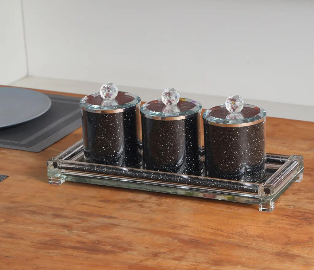 Ambrose Exquisite Tea Sugar Coffee Canisters Tray Crushed Diamond furnings