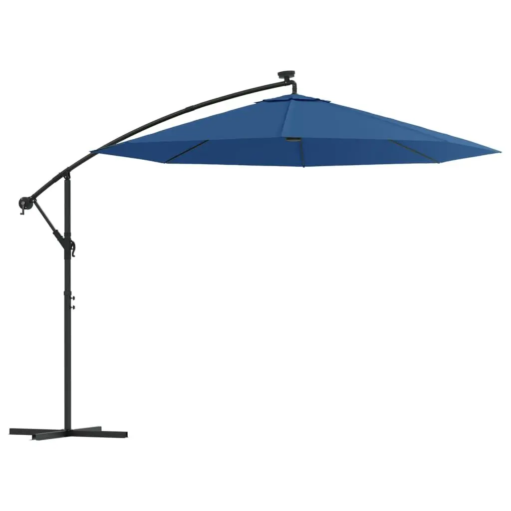 118.1 Inch Azure Cantilever Garden Parasol LED Lights Steel Pole Umbrella