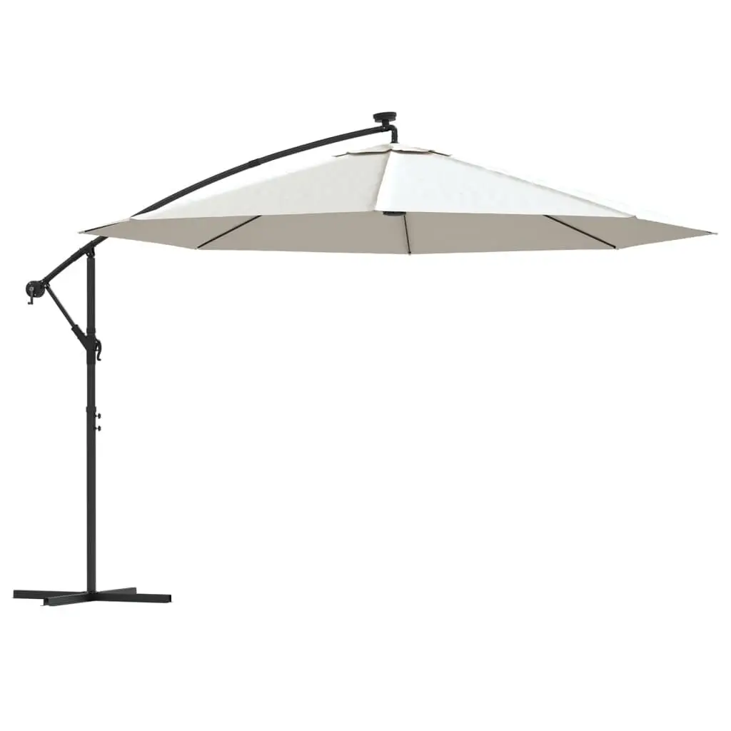 Cantilever Garden Parasol LED Lights and Metal Pole 137.8 Inches Sand