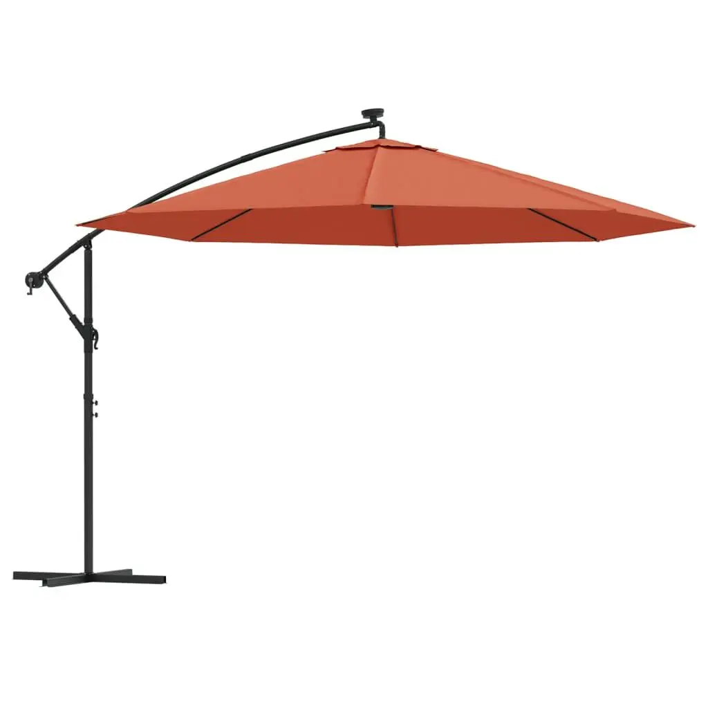 Cantilever Garden Parasol LED Lights Terracotta 137.8 Inches Large Outdoor Patio Umbrella
