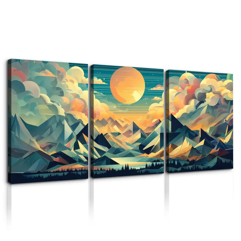 3 Panels Framed Abstract Timber Grain Boho Style Mountain Forest Canvas Art looife art