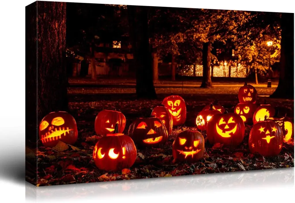 1Pcs Drop Ping Framed Canvas Wall Art Decor Painting Halloween Jack O Lantern looife art