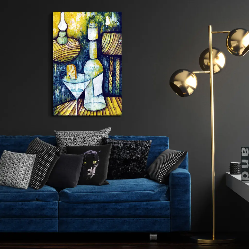 Framed Canvas Wall Art Decor Abstract Style Painting Cocktail Wine Bottle rnb